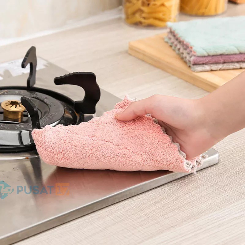 KAIN LAP PIRING ANTI MINYAK TEBAL / KAIN LAP MICROFIBER DAPUR LAP CUCI PIRING GELAS CORAL FLEECE Image 3