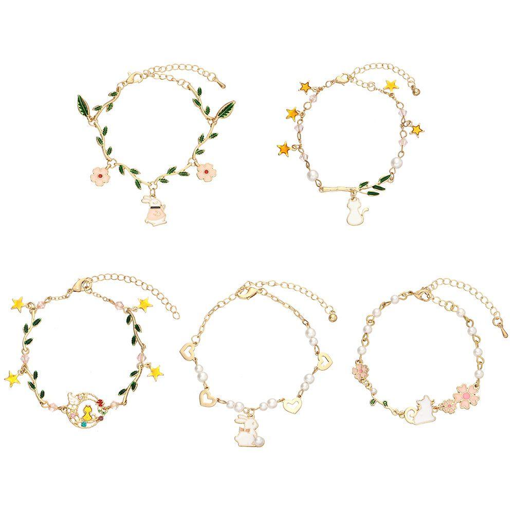 Gelang Hewan Nanas Imitasi Mutiara Bunga Kucing Lucu Manis Bunny Charm Bracelet