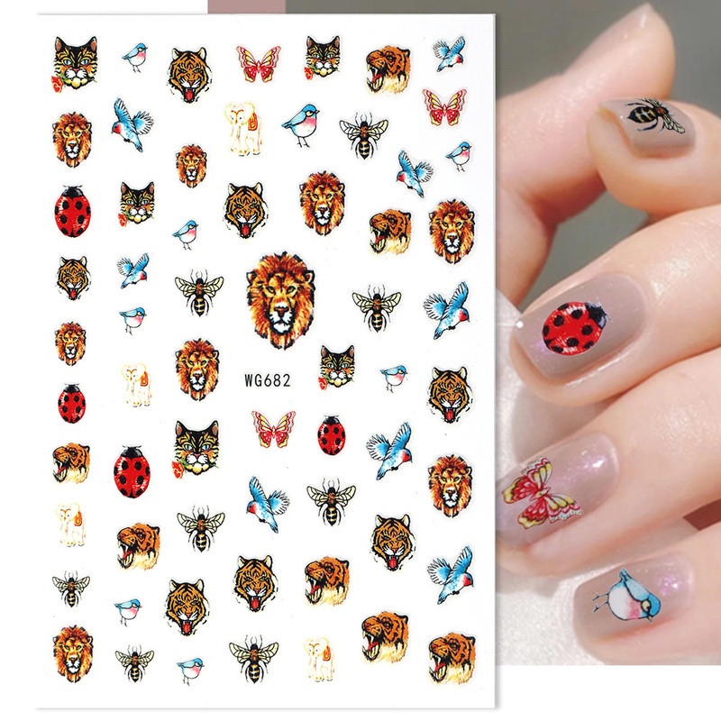 Stiker Kuku 3D Motif Bunga / Lebah / Geometri / Garis / Hewan / Leopard Anti Air Untuk Nail Art