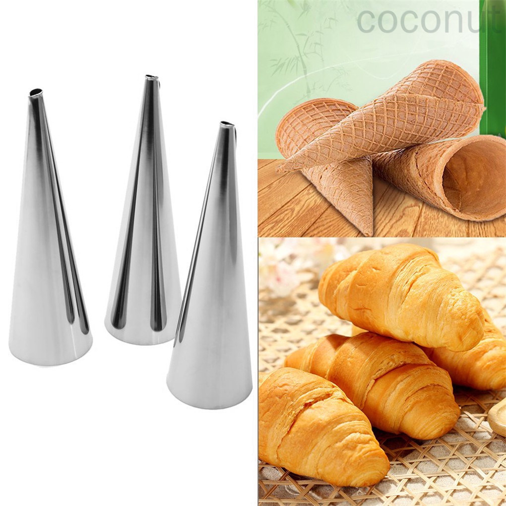 Cream Horn Molds Stainless Steel Pastry Croissant Cones Conical Roll Horn Form Baking Cone Moulds 16pcs Molds 1pc Brush coconut.id