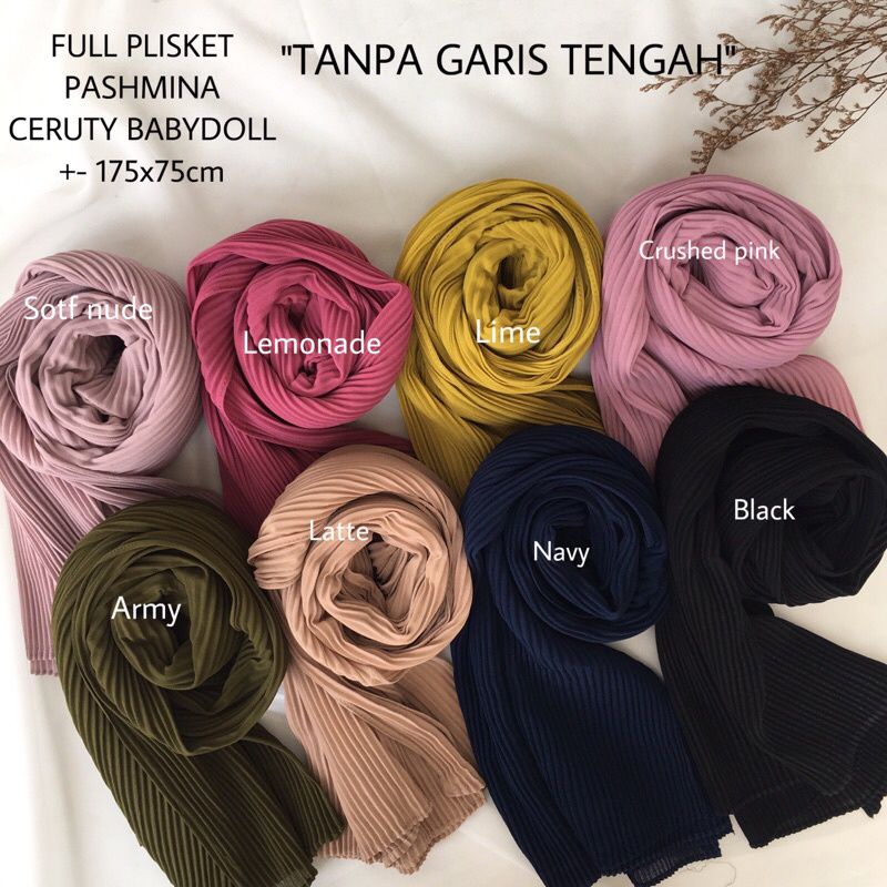 Pashmina Plisket Full Premium Ceruty Babydoll Pleats Plisir