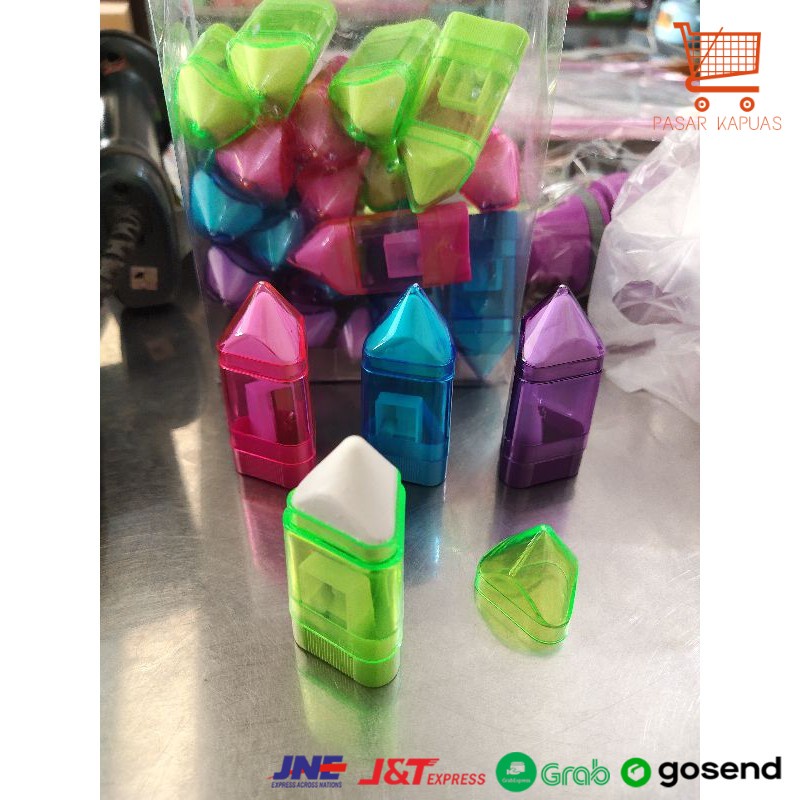 

[ COD ] rautan pensil + penghapus 2 in 1 / peraut pensil / peruncing pensil import / serutan pensil premium