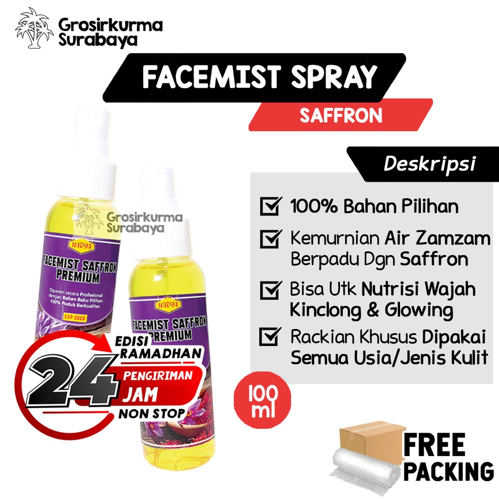 Facemist Saffron + Air Zam zam 100ml Untuk Muka Glowing Menutrisi Kulit Wajah Premium Murni