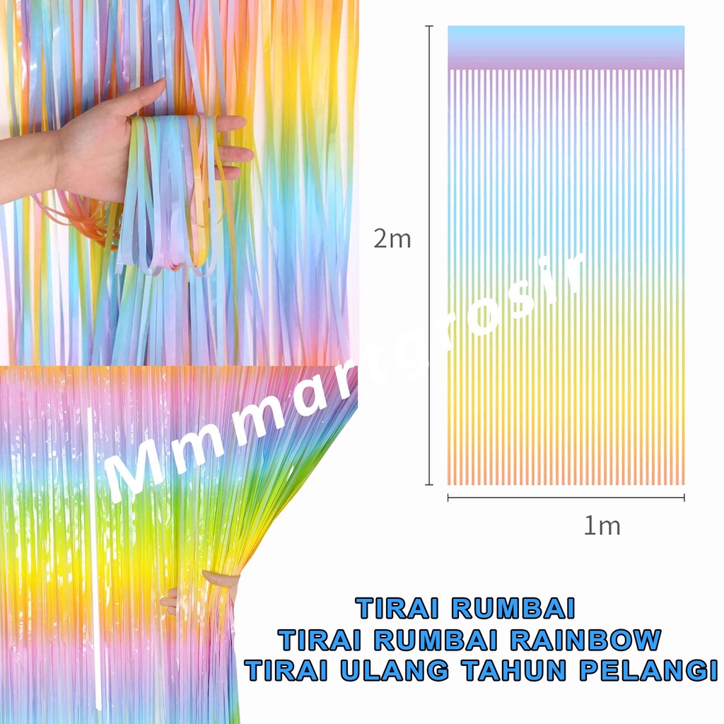 Tirai Rumbai / Tirai Rumbai Rainbow / Tirai Ulang Tahun Pelangi / 2mx1m