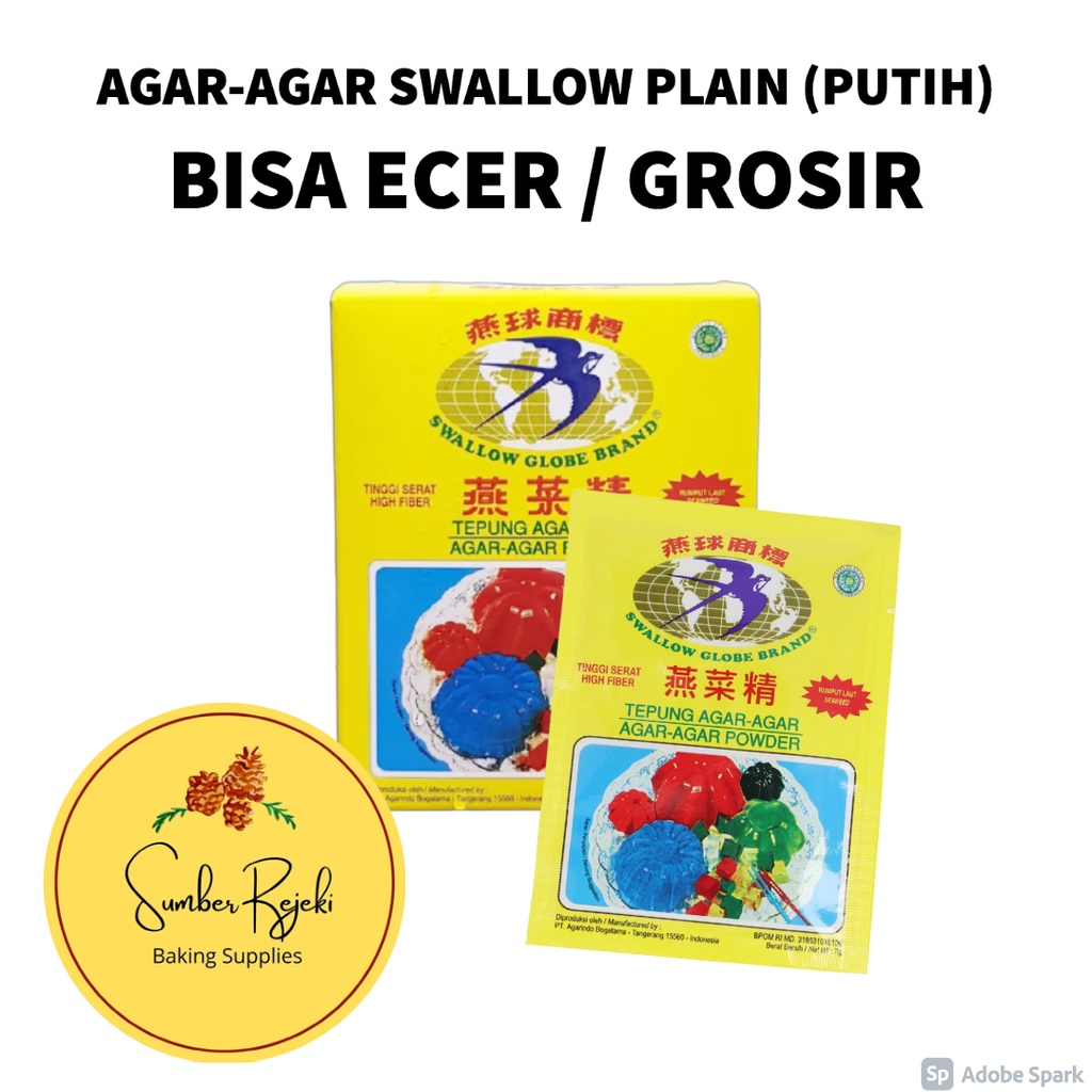 

Agar-Agar Swallow Globe Rasa Plain / Putih 7 Gr / 7gr