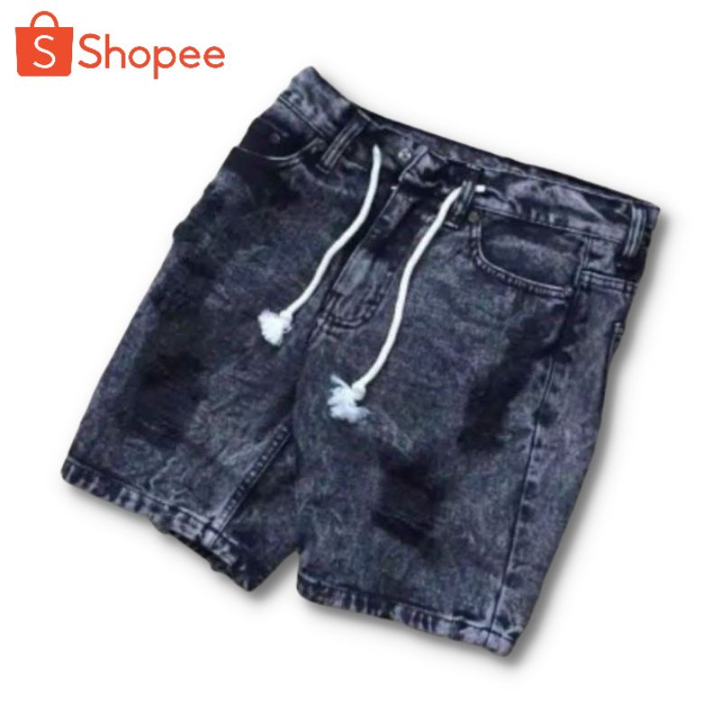 Broadshort pria big size-celana jeans pendek sobek santai distro