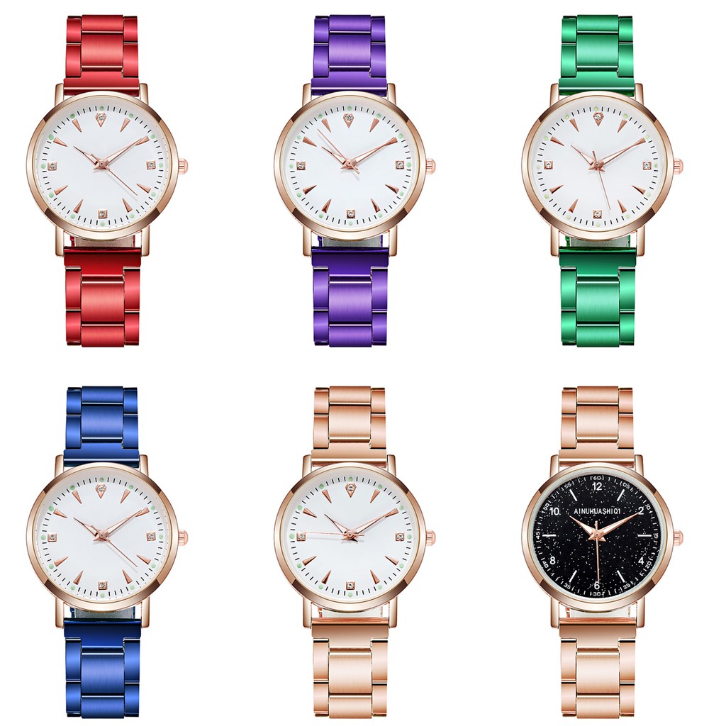 Jam Tangan Casual Quartz Analog Dengan Strap Stainless Steel Varian Warna Untuk Wanita Korean Import