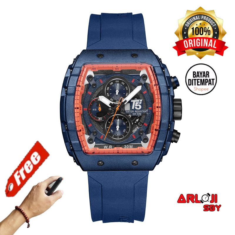 JAM TANGAN PRIA T5 H3856 / H3857 CHRONO DAN TANGGAL AKTIF FREE BOX PAPPER BAG DAN GELANG TANGAN KAYU ORIGINAL