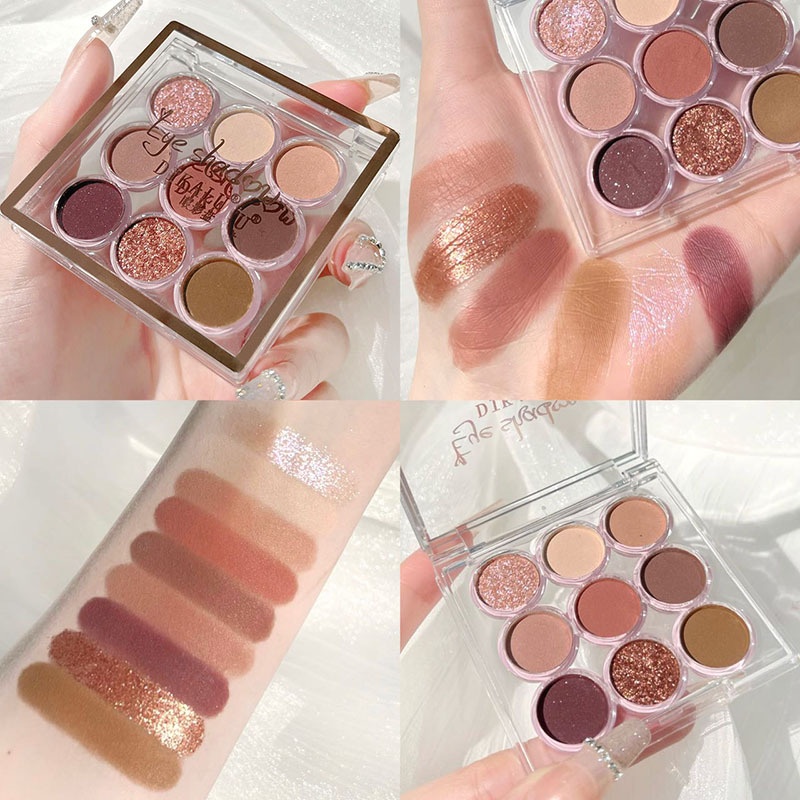 DIKALU EYESHADOW 9 WARNA KEMASAN AKRILIK BULAT MILK TEA KODE DKL - 919