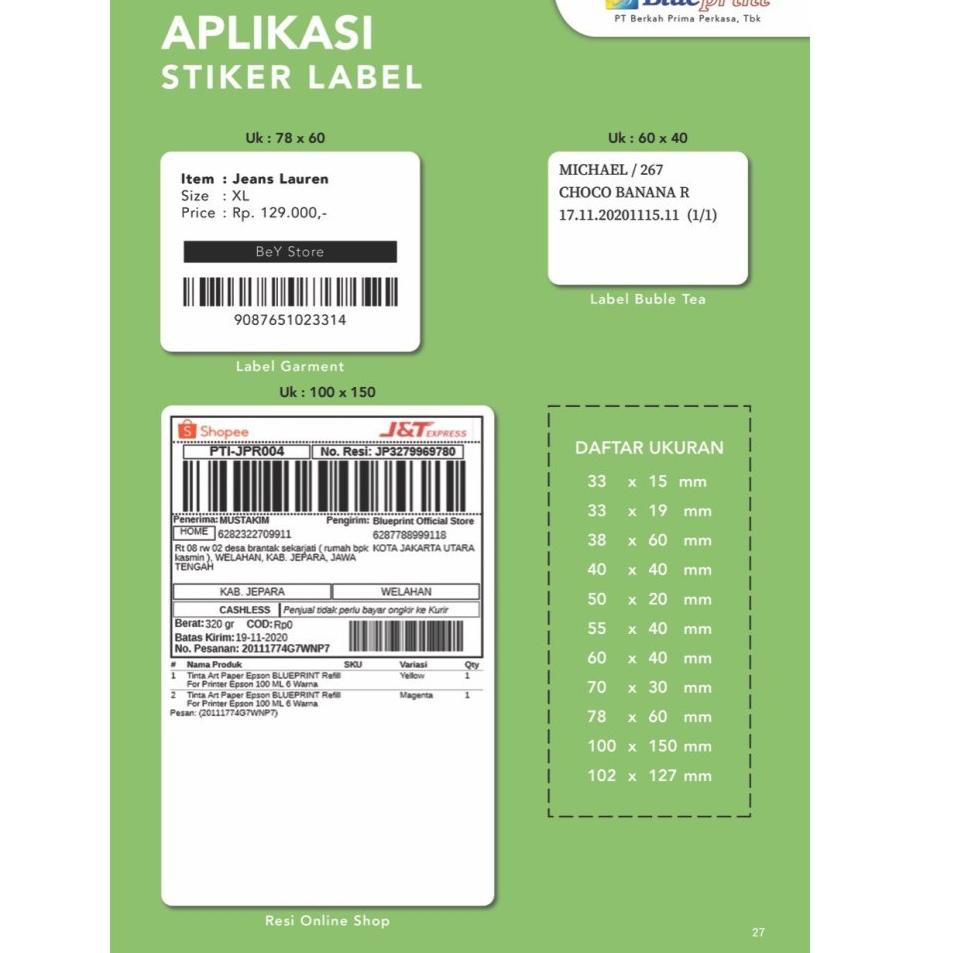 

[KODE PRODUK ADZUT7892] 55x40 (1 PACK) Kertas Thermal Sticker Barcode Stiker Label Termal BLUEPRINT Paper Roll ≈ 58MM