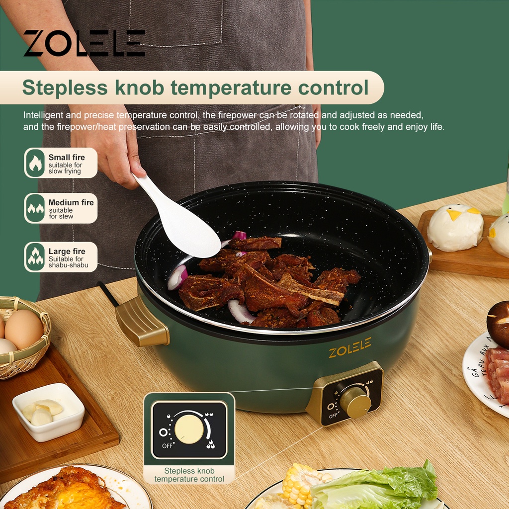 ZOLELE Panci Listrik Serbaguna Besar 6L Elektrik Cooker 3-Layer Portable Penanak Nasi Food Processor Pot Deep Fryer Steamer Non-stick Peralatan Dapur Panci Kukus Panci Rebus Mengukus Menggoreng Merebus Home Kitchen ZC300