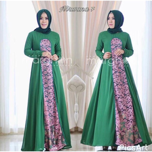 Gamis Hijau Army Ijau Botol Brukat Tulle Nirwana Ori Marghon