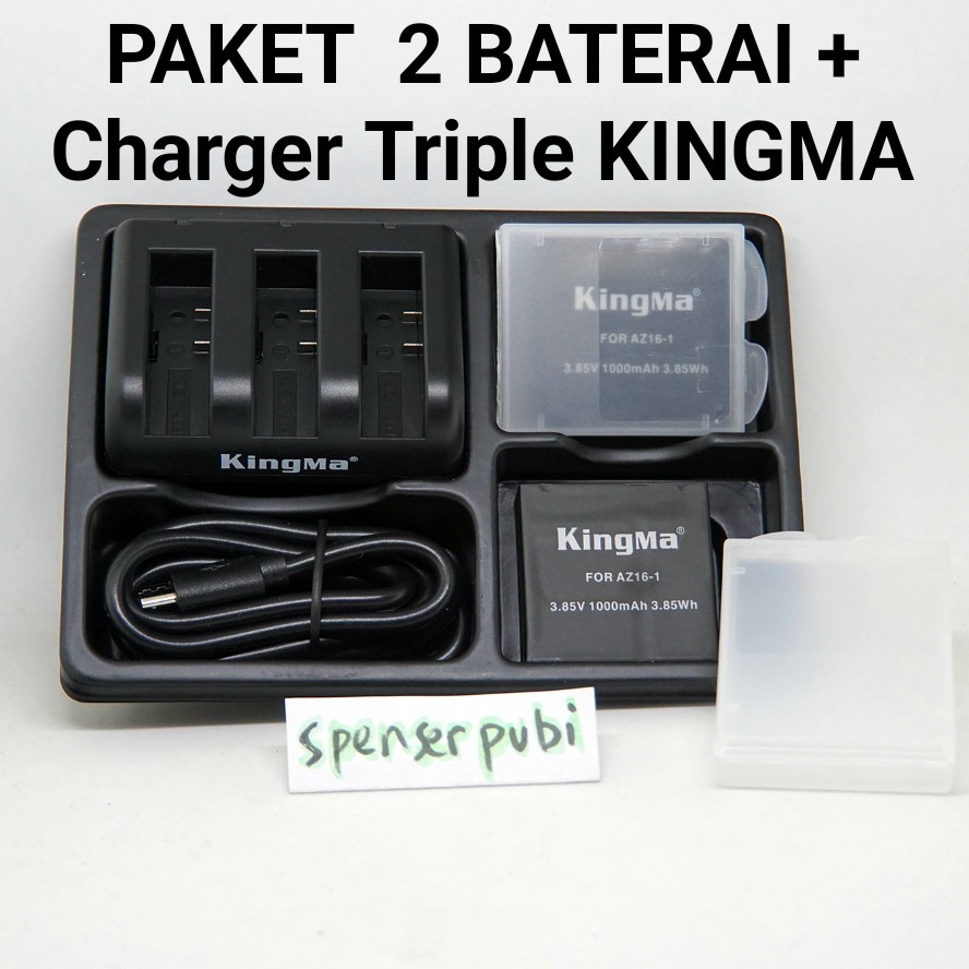 Paket 2 Baterai Yi Lite & Triple Charger Kingma Xiaomi Yi Camera Lite Yi 2 4K Yi 4K Yi 4K+ Kingma