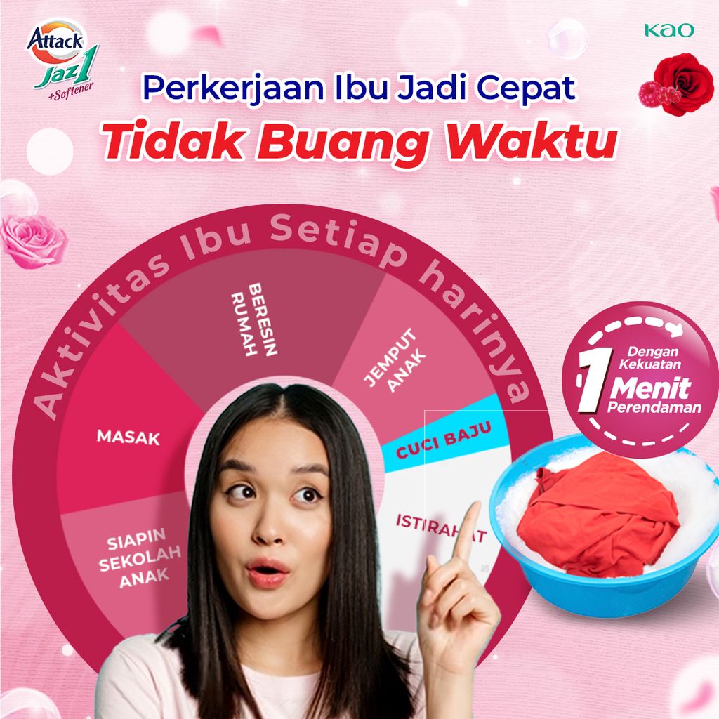 Attack Jaz1 Deterjen Bubuk + Softener Sabun Cuci Baju Rose Berry 750gr