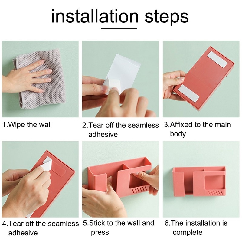 Rak Penyimpanan Serba-Serbi Model Gantung Dinding Dengan Perekat Untuk Ponsel / Remote Control