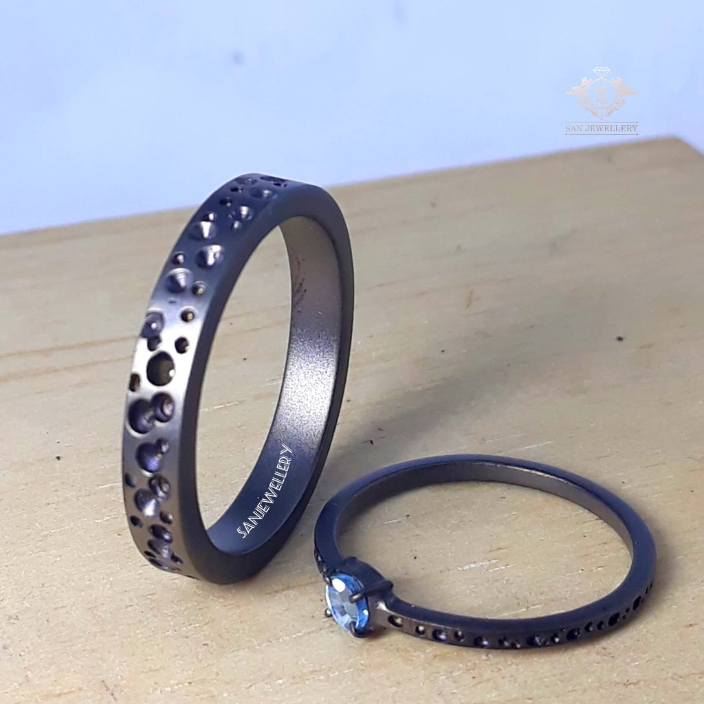 Cincin kawin perak hitam black platina palladium emas 14ag