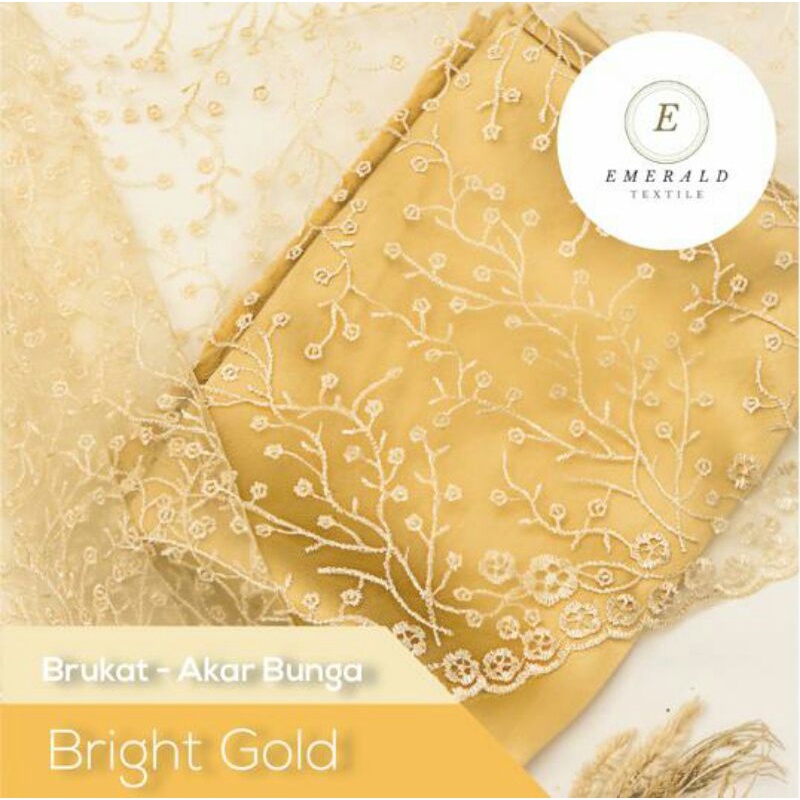 SETENGAH METER Kain Brokat Tile Prancis Bahan Kebaya Motif Akar Bunga - Brick Gold/Light Grey ( HARGA PER 50cm KAIN )