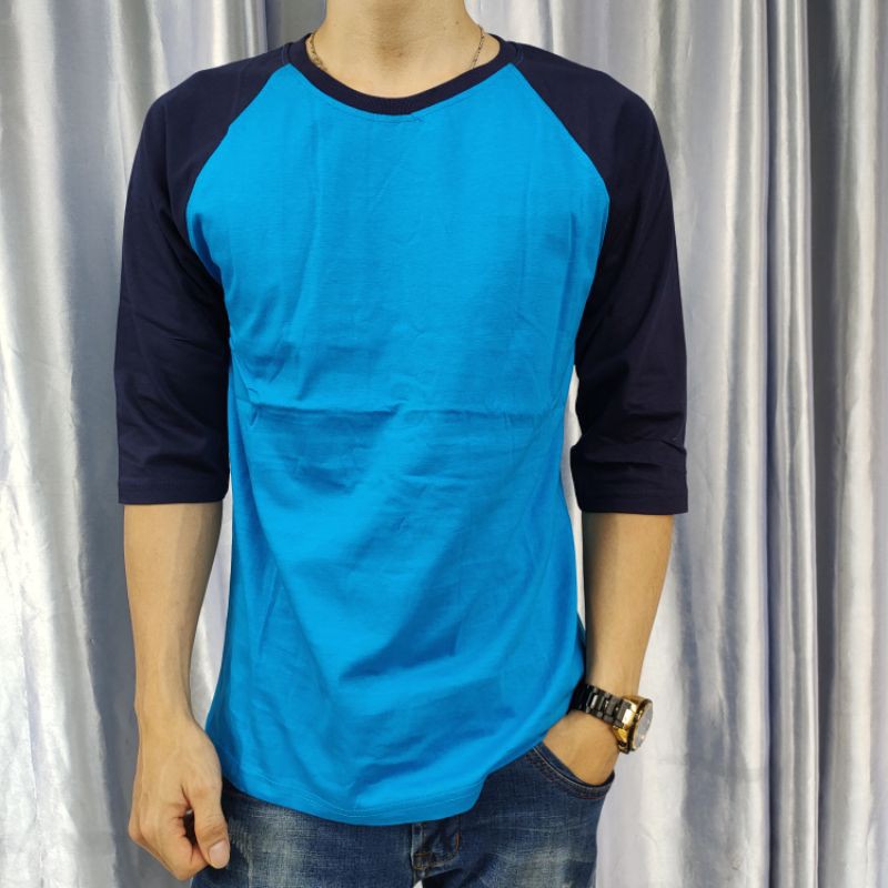 Kaos raglan polos TURKIS-NAVY lengan 3/4 uk M L XL XXL