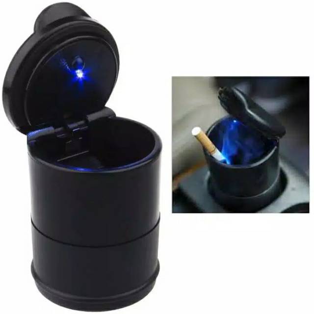 Asbak Mobil LED Biru Tempat Abu Rokok / Koin Warna HITAM