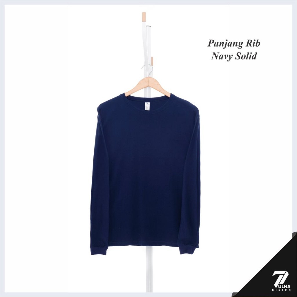 Zulna Distro Baju Kaos Polos Lengan Panjang Rib Blue Navy