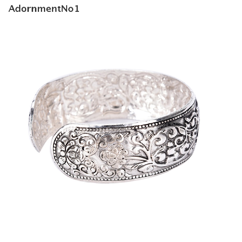 (AdornmentNo1) Gelang Bangle Cuff Silver Tibet Motif Ukiran Bunga Untuk Wanita