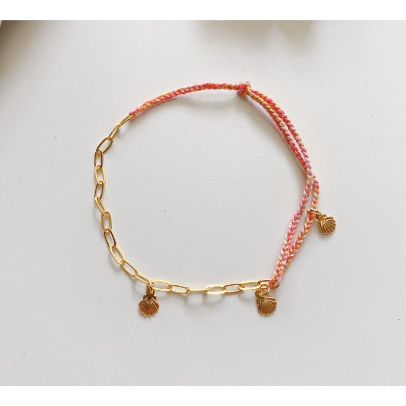 Gelang Kaki Shell chain anklet neon pink