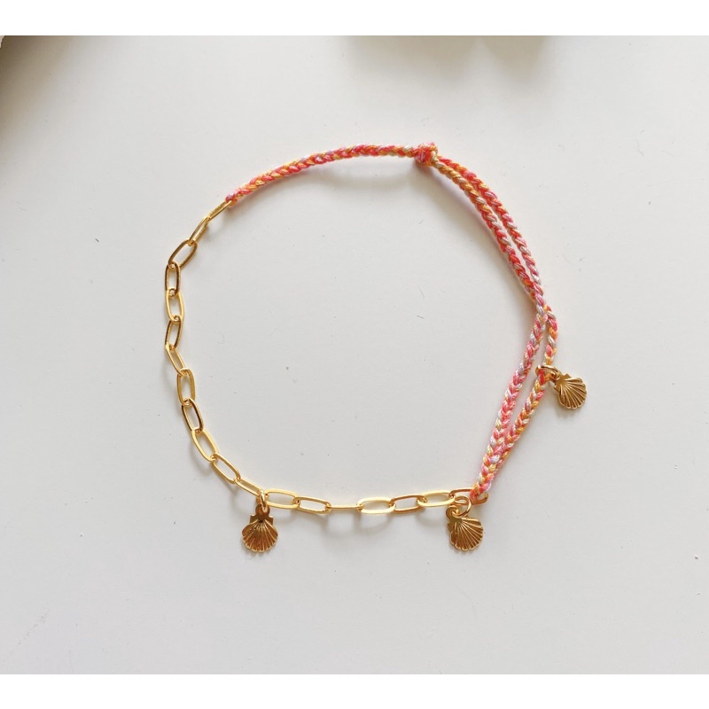 Gelang Kaki Shell chain anklet neon pink