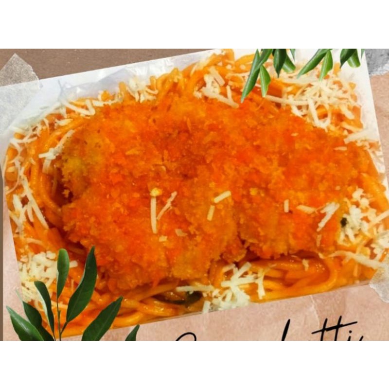 

Spaghetti bolognaise With Crispy chicken barbeque sc Ala Arin Arkan food