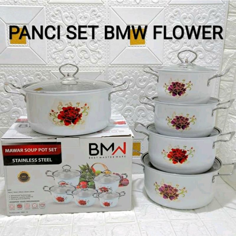 MAWAR SOUP POT SET BMW - Panci Soup / sop  Pot Motif Bunga 1 Set 5 Pcs