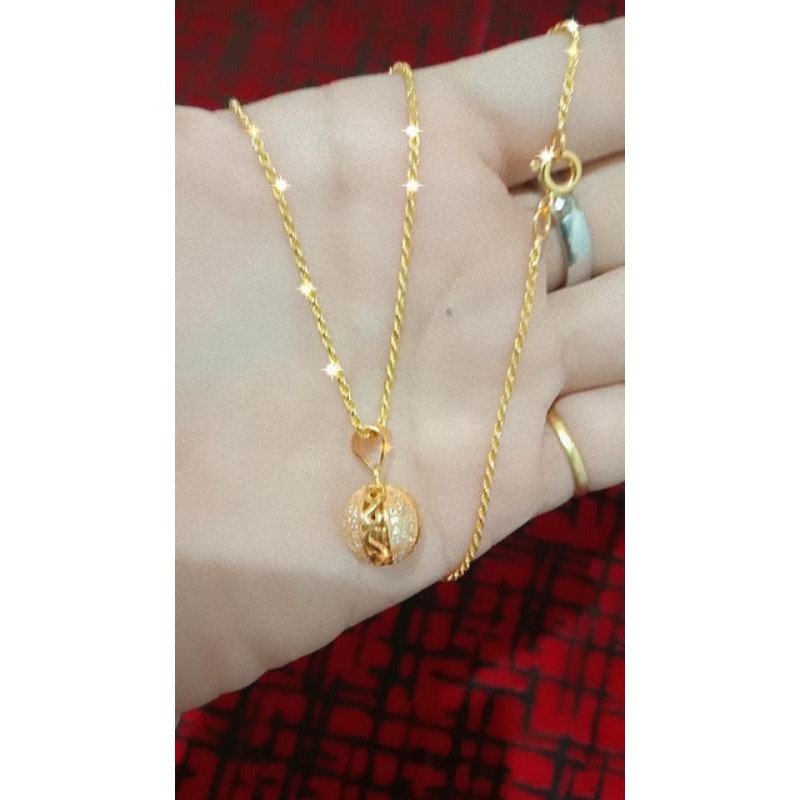 kalung tambang + liontin bolah emas muda