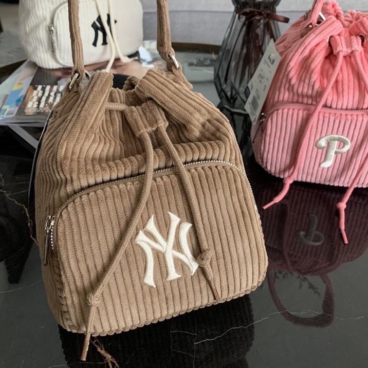 MLB KOREA Bucket Corduroy & Monogram Backpack Waist Hobo Bag 