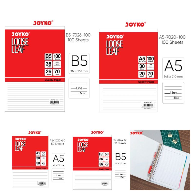 

Isi kertas file Loose leaf A5 , B5 JOYKO 50 lembar , 100 lembar