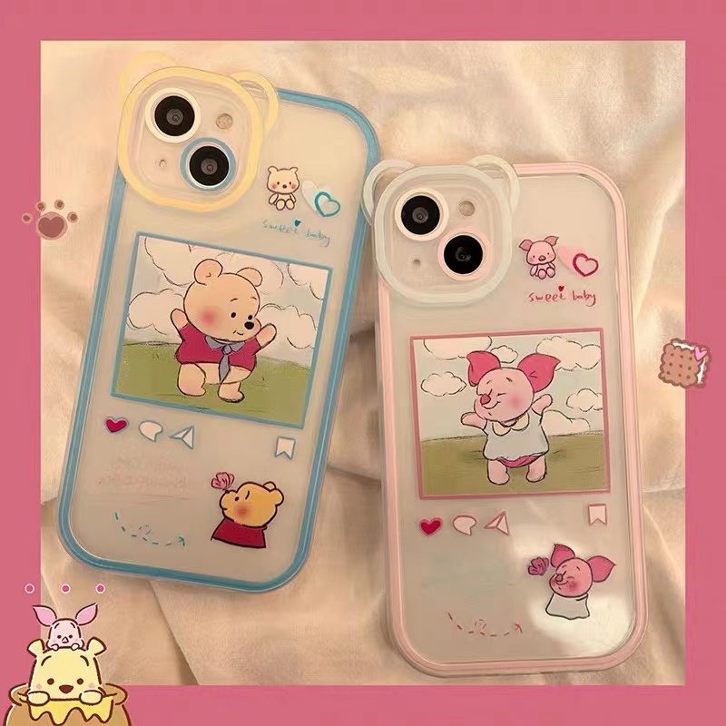 Soft Case Silikon TPU Transparan Motif Beruang Babi Untuk IPhone 12 13 Se 2020 6 6S 7 8 Plus X XS XR 11 Pro Max