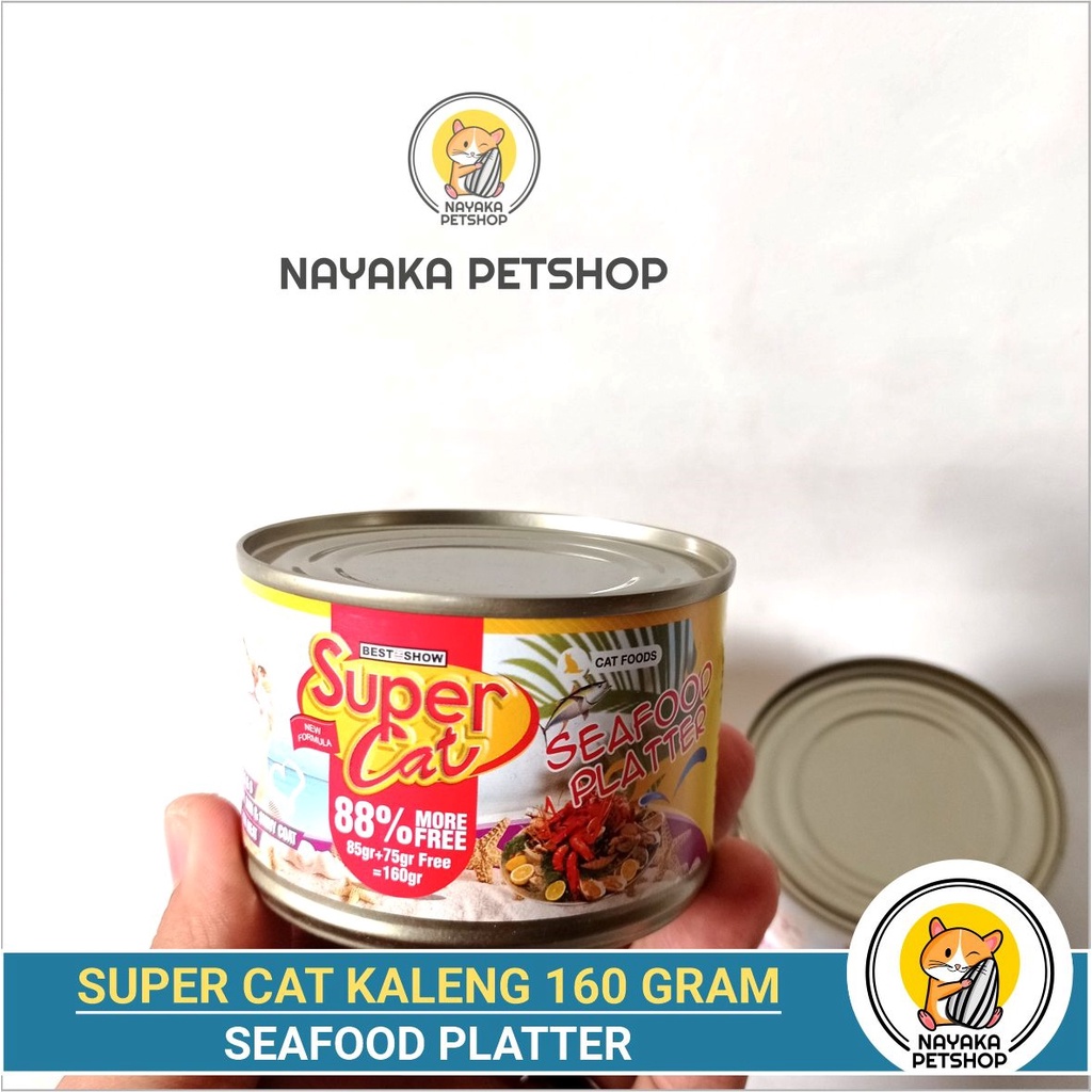Supercat Kaleng 160 gr Seafood Platter Makanan Kucing Basah Pakan Wet Food Super Cat