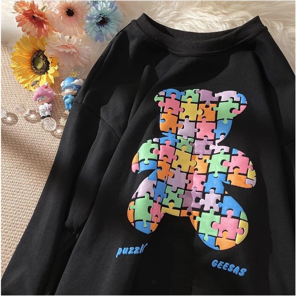 PUZZLE BEAR SWEATER OVERSIZE CREWNECK TERBARU