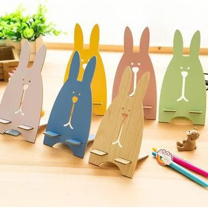 Diskon Holder HP Docking Hp Kayu Motif Kelinci Rabbit Docking HP Holder Penawaran Menarik