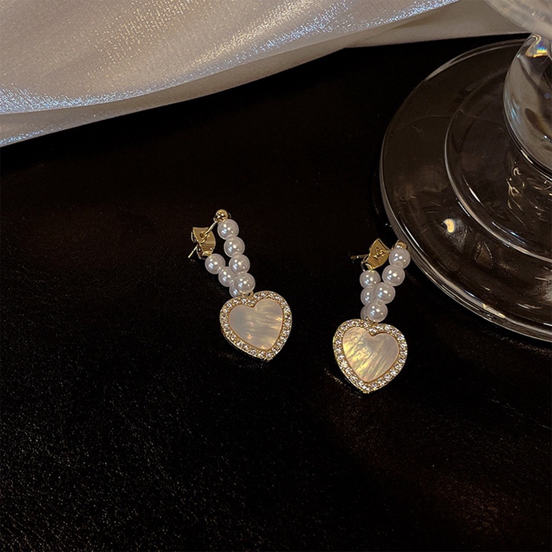 Anting Tusuk Gantung Temperament Bahan Sterling Silver 925 Desain Hatimutiaraberlian Gaya Perancis Untuk Wanita