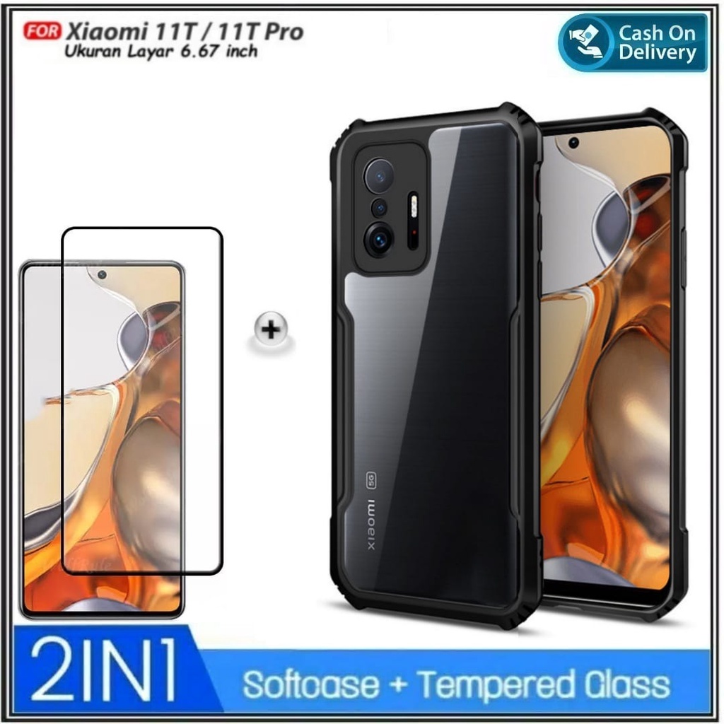 Case Xiaomi 11T / 11T Pro Casing Cover Transparan Free Tempered Glass Protect Layar Handphone