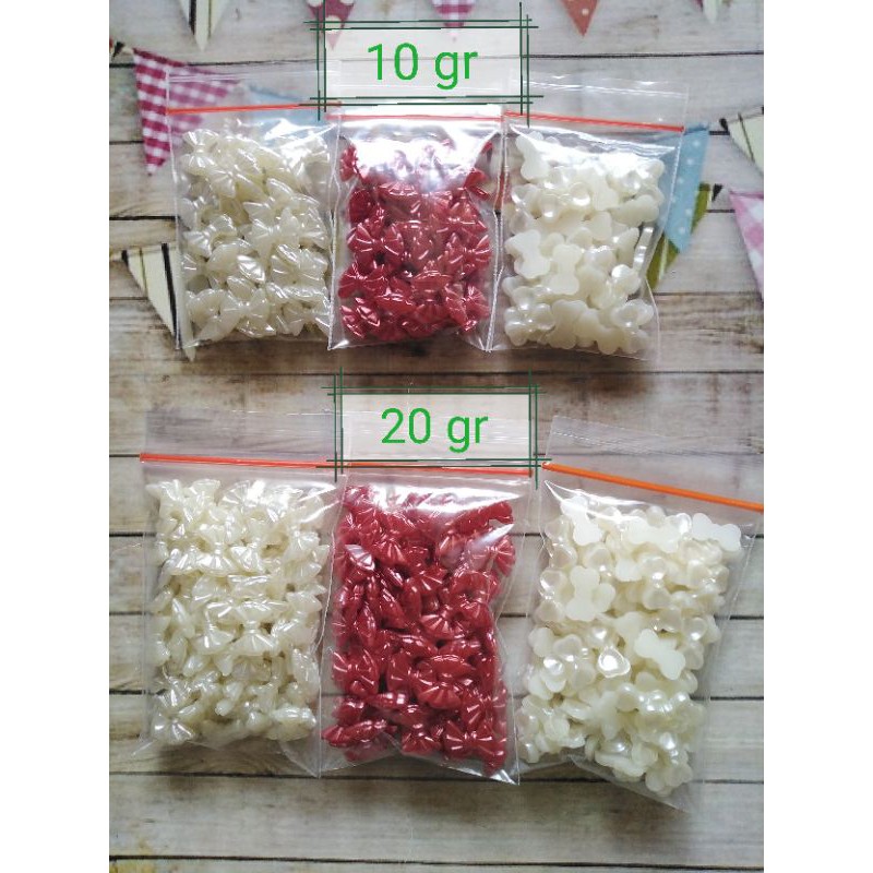 Aplikasi mutbel mutiara sintetis bunga &amp; pita mini 20/50 pcs