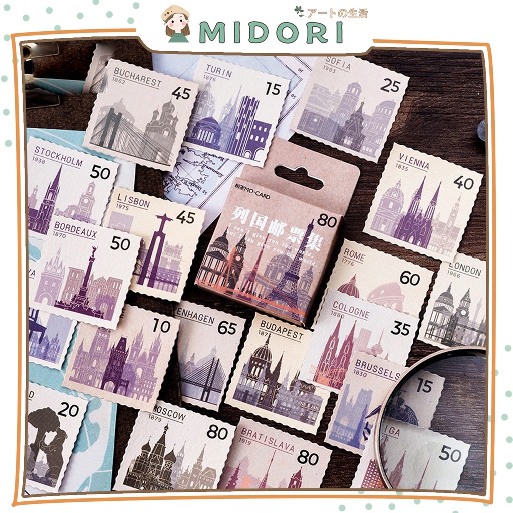 

[MIDORI] 46 Pcs COUNTRY STAMP Deco Sticker Planner DIY Scrapbook Kotak - B0033