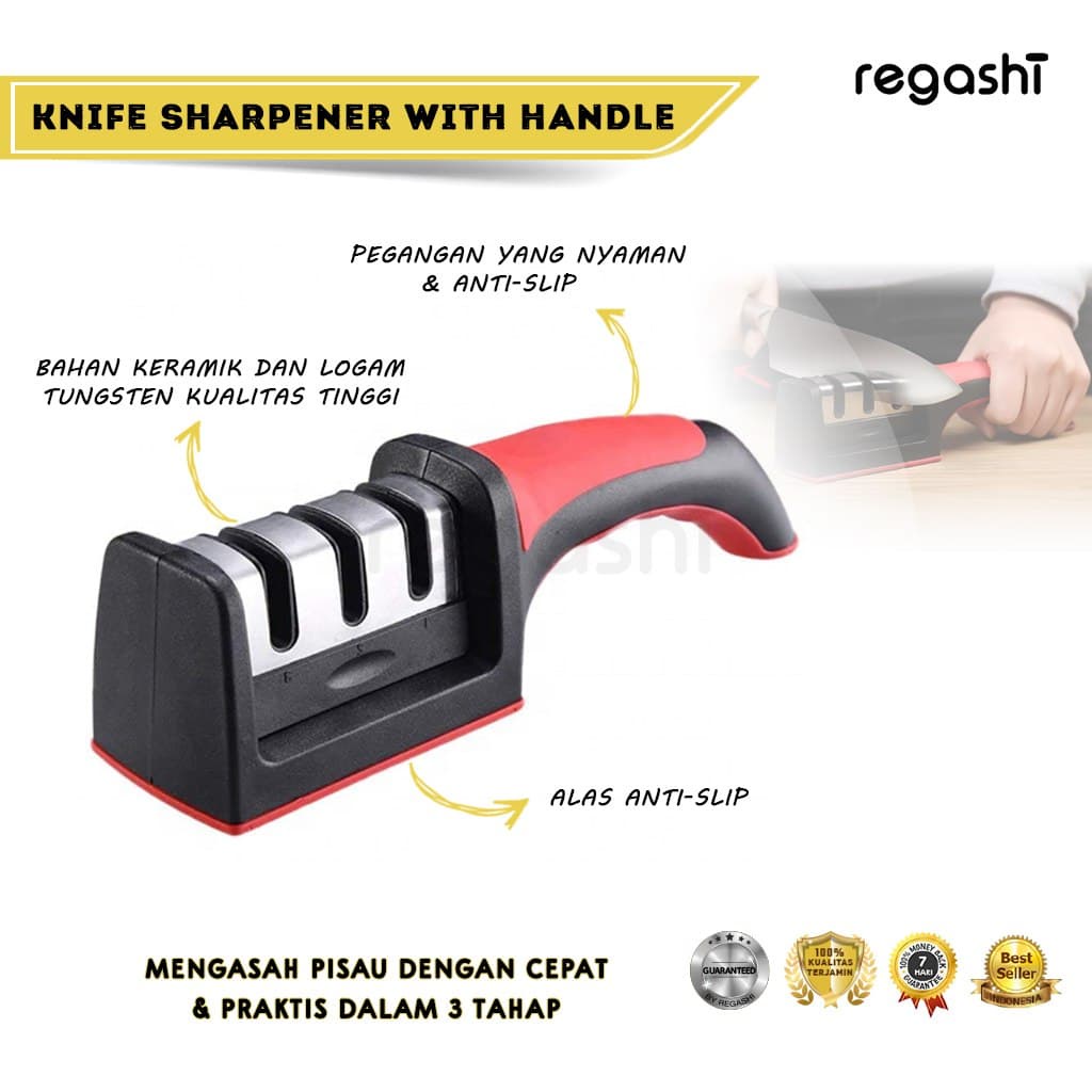 Alat Pengasah Pisau dengan Pegangan Ergonomis | 3 Tahap Asahan | Knife Sharpener with handle