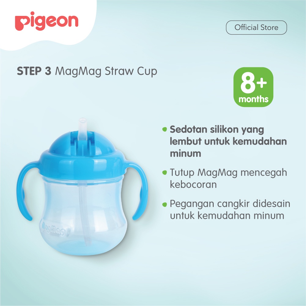 PIGEON Mag Mag Straw Cup - Gelas Minum Anak Sedotan Import - Sky Blue | Training Cup