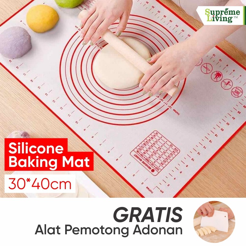 Alas Adonan Silikon Silicone Baking Mat Tatakan Pizza - 30x40 cm FREE Alat Pemotong Adonan Scrapper