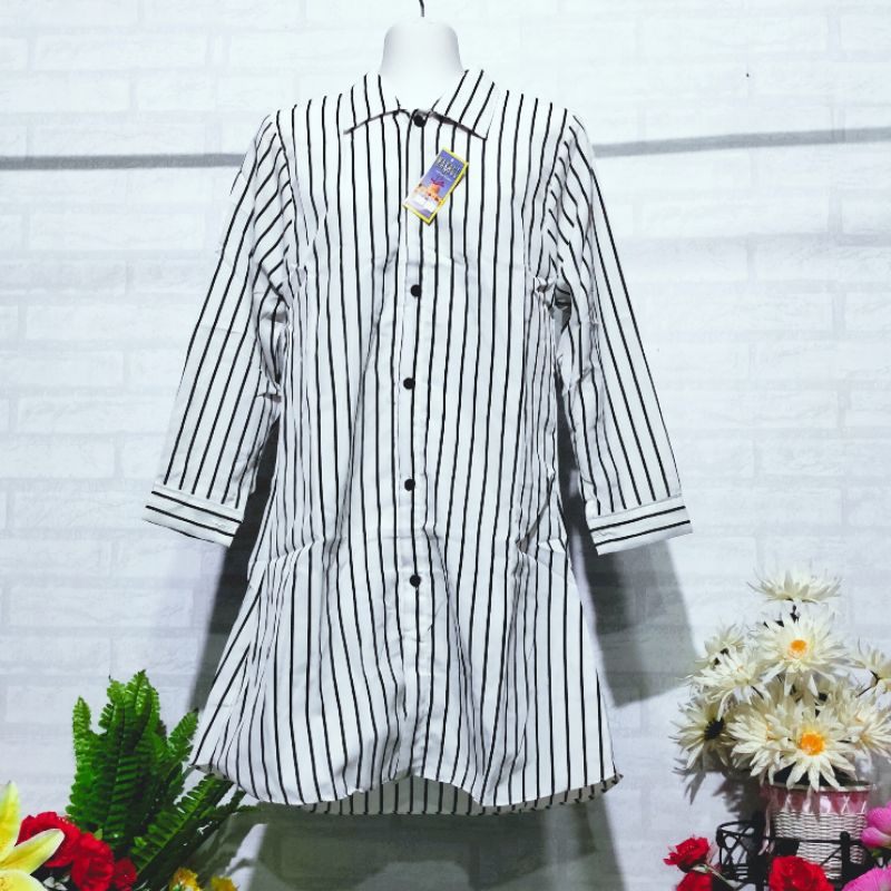 Tunik motif kotak dan salur wolfis size XL