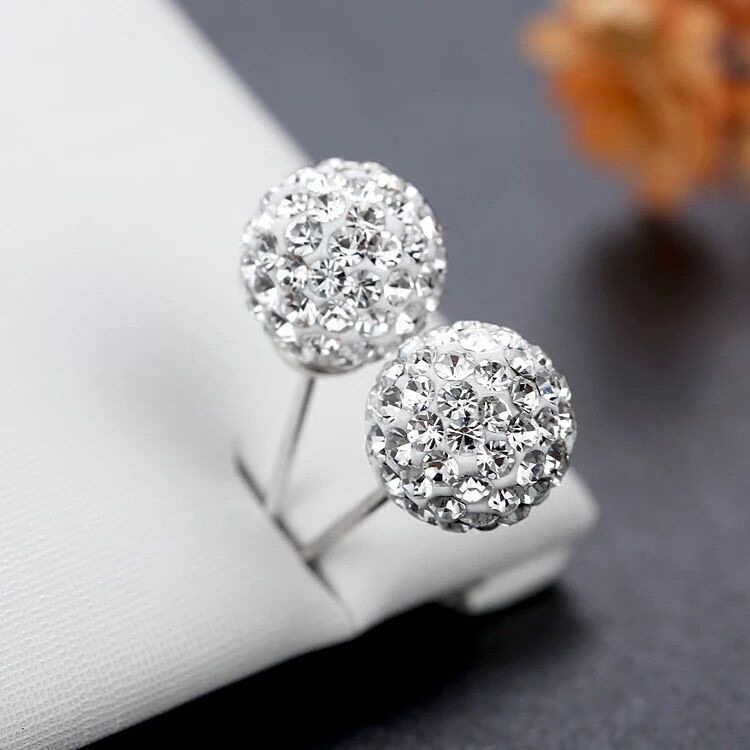 BTS-B48BD Tino-Tino Anting Wanita  Lingkaran Bulat Diamond Stud Earring Ball shape Titanium Silver/Anting Nagita Silver 925