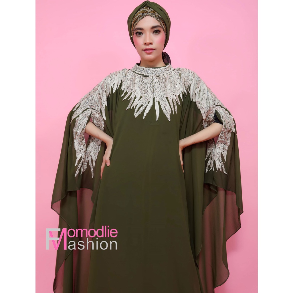 KAFTAN ARMY + MANSET LENGAN PANJANG + BANDANA, KAFTAN WANITA JUMBO, KAFTAN ORIGINAL MAHERA