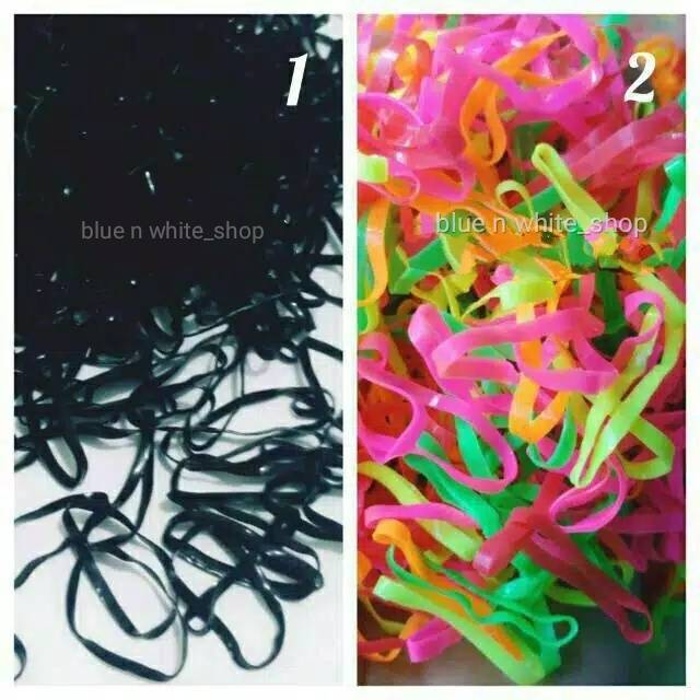 Karet jepang KECIL  hitam warna-warni Kiloan ONS karet rambut ikat rambut