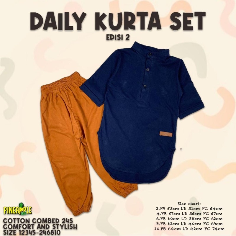 Daily Kurta Set ED.2  Pineapple Original Koko Anak Super Premium Best Seller