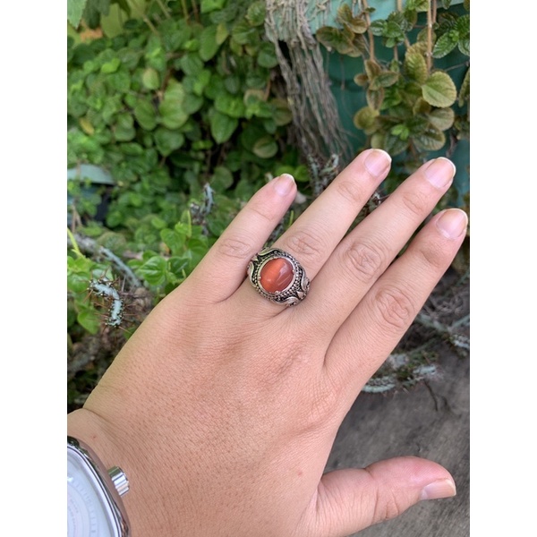 Cincin Batu Paparaca Orange Fenomena Cat Eye Langka Ring Motif Bali Elegan Kantoran