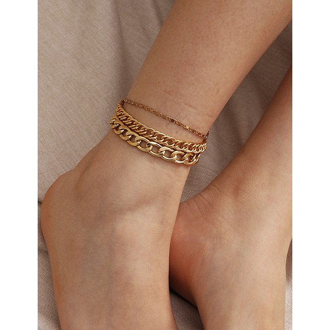 LRC Gelang Kaki Fashion Hollow Chain Alloy Multi-layer Anklet K43466